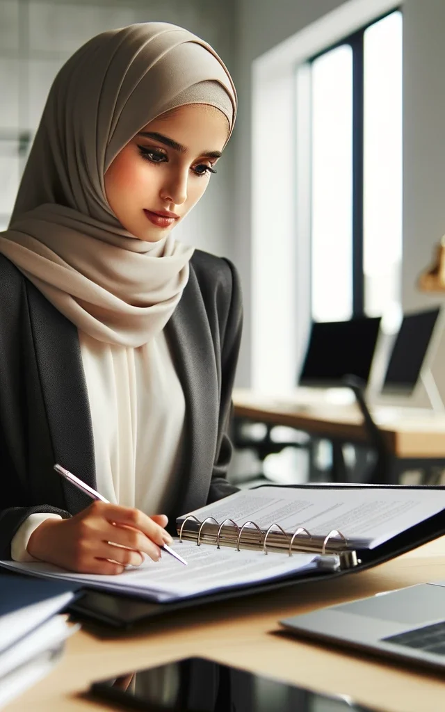 Femme qui écrit sur une feuille ranger dans un classeur