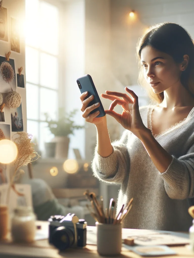 Femme qui tient son téléphone dans les mains