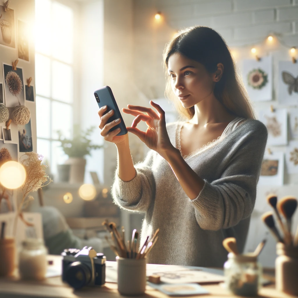 Une femme qui prend des photos pour alimenter son blog.